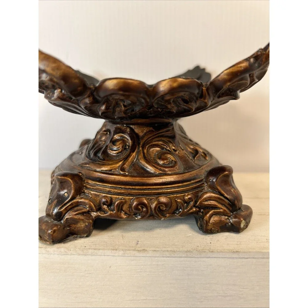 3 To 4” Candle Bowl Deep Brown Resin composite Old World Elegant Tuscan Decor